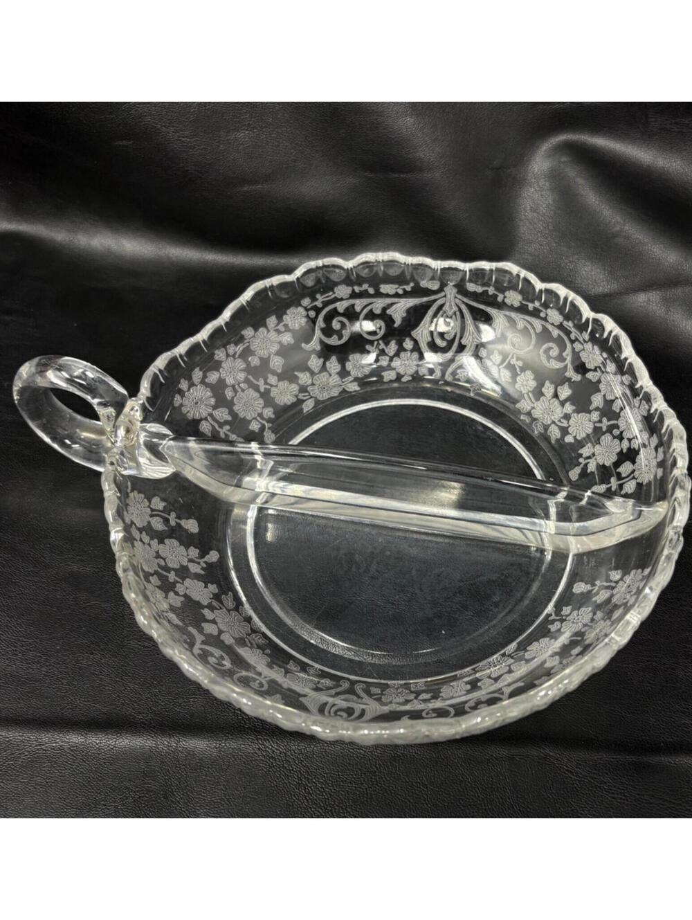 Vintage Cambridge "Diane" 2 Part Divided Etched Relish Dish 5 1/4" x 6/12"